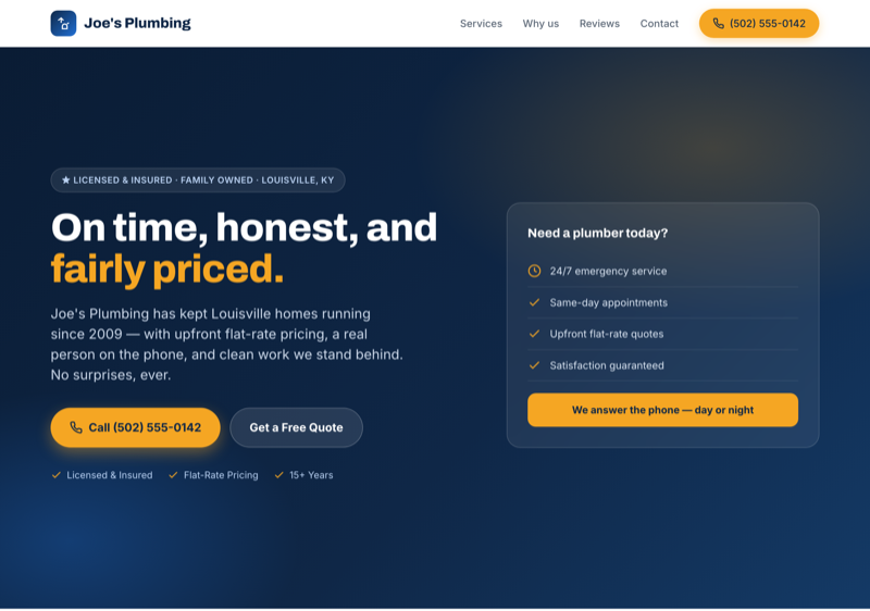 Joe's Plumbing website
